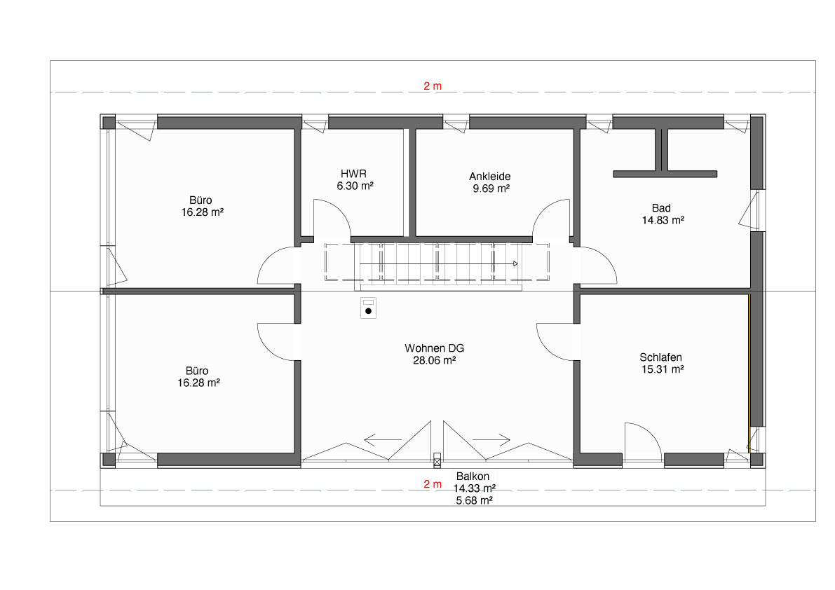 Grundriss des Obergeschoss im Designhaus